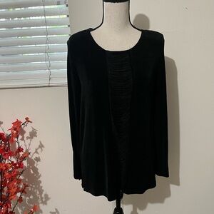 Black Long-Sleeve Scoop Neck Top with Center Pleat